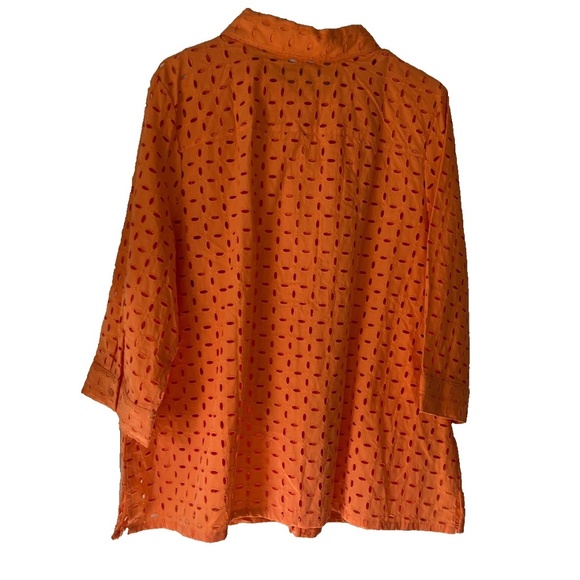 2 pc Denim & Co Twinset Button Front Eyelet Shirt & Tank Top Set Plus 2X Orange - Picture 2 of 12